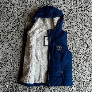 Abercrombie & Fitch Sherpa Lined Vest Jacket Blue Full Zip Hooded Women’s Small